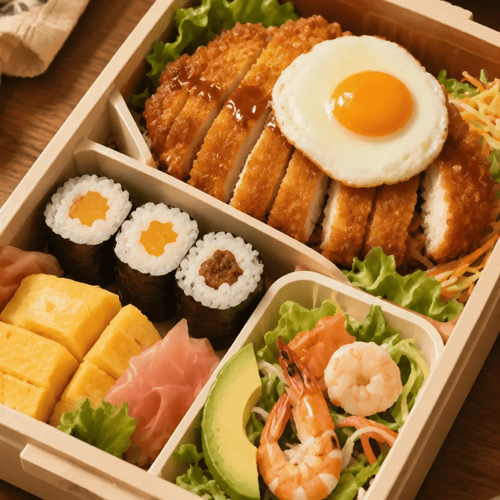Japanese style Chicken Cutlet Bento cropped pixel art color by number